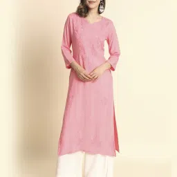 civamee Embroidered Round-Neck Straight Kurta image 1
