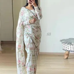 rec rachna ethnic creation Women Floral Print Georgette Saree image 1