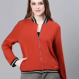 oxolloxo Women Zip-Front Bomber Jacket with Contrast Taping image 1