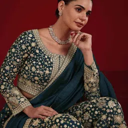 libas art Women Embroidered 3-Piece Top & Palazzos Set image 1