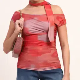Shein Off Shoulder Neck Strap Abstract Print Fitted Ruched Top-picture-16
