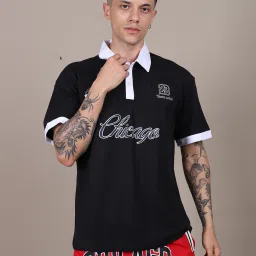 Shein Drop Shoulder Typographic Chest Print Polo Tshirt image 2