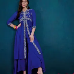 kvs fab Women Embroidered A-Line Kurta & Palazzos Set image 2