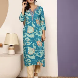 gulmohar jaipur Women Floral Print Straight Kurta image 2