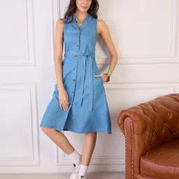 leia  Women Denim A-Line Dress image 2