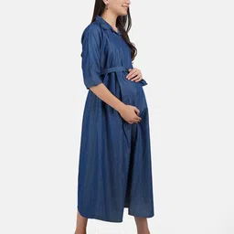 koi sleepwear Solid Denim Maternity Dress With Feeding Pocket image 2