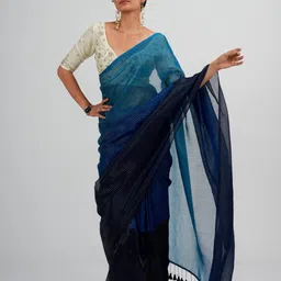 suta Striped Cotton Saree with Tassels image 2