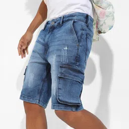 campus sutra Flat-Front Denim Shorts image 2