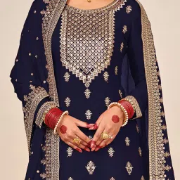 peachmode Women Embroidered 3-Piece Semi Stitched Dress Material image 2