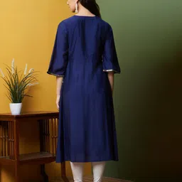 globus Women Embroidered A-Line Kurta image 2