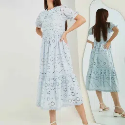 styli Women Schiffli Embroidered A-Line Dress image 2