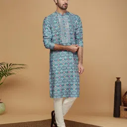 kisah Men Regular Fit Long Kurta with Mandarin-Collar image 2