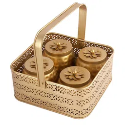 aapno rajasthan Set of 4 Jars with Basket image 2