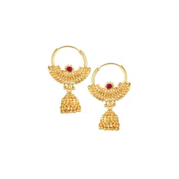 vighnaharta fashion jewellery Women Gold-Plated Stone-Studded Hoop Jhumka Earrings image 2
