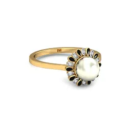 kuberbox Yellow Gold Stone-Studded Coise Pearl Enamel Ring image 2
