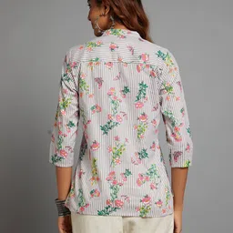 indie picks Floral Print V-Neck Cotton Straight Kurti image 2