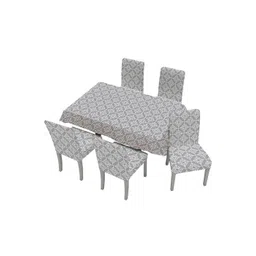 umai Set of 6 Geometric Print Chair Covers with 6-Seater Dining Table Cover image 2