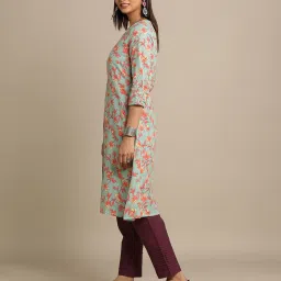 acai Printed V-Neck Straight Kurta image 2
