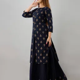 jaipurethnicweaves Block Print Straight Kurta & Skirt Set image 2