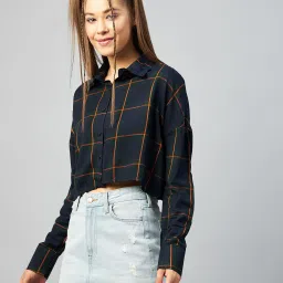 chimpaaanzee Checked Crop Shirt with Patch Pocket image 2