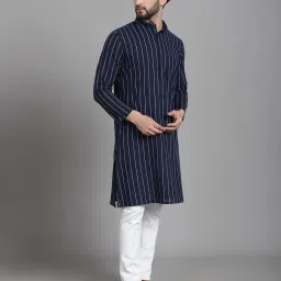 even Men Striped Regular Fit Long Kurta with Mandarin Collar image 2