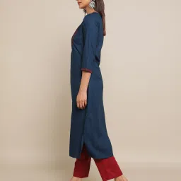 acai Straight Kurta with Embroidered Yoke image 2