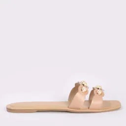 fyre rose Women Pearl Studded Slip-On Flat Sandals image 2