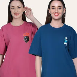 fabflee x ag Women Pack of 2 Graphic Print Loose Fit Round-Neck T-Shirts image 2