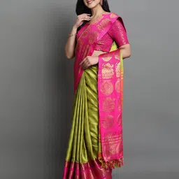villagius Women Floral Woven Saree with Zari Border image 2