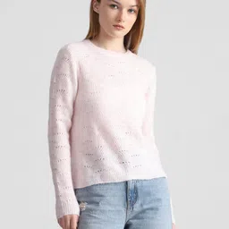 only Crochet Round-Neck Pullover image 2