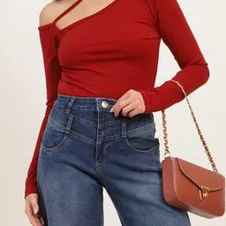 Shein Asymmetrical Neck Strap Full Sleeve Bodysuit-picture-51