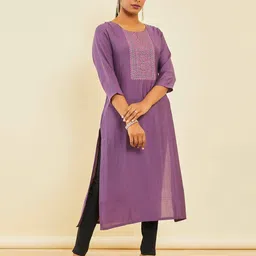 soch Embroidered Round-Neck Straight Kurta image 2