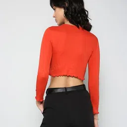 Shein Casual Crop Length Front Tie-up Wave Hem T-shirt image 2