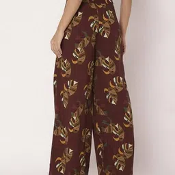 moomaya Women Leaf Print Palazzos with Elasticated Waist image 2