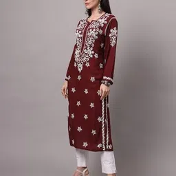 paramount chikan Women Embroidered Straight Kurta with Round Neck image 2