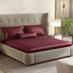 haus & kinder 300TC Satin King Flat Bedsheet with 2 Pillow Cover image 2