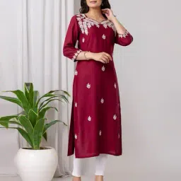 nishabd Women Embroidered Straight Kurti with Bracelet Sleeves image 2