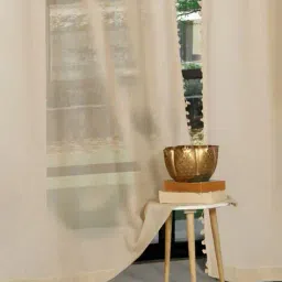 hosta homes Set of 2 Sheer Door Curtains with Pom-Pom image 2