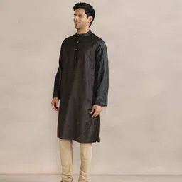 fabindia Men Embellished Relaxed Fit Long Kurta with Mandarin Collar image 2