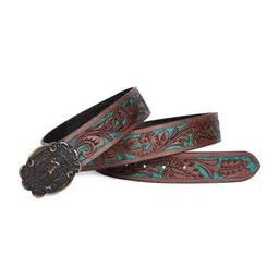 celtic Men Floral Pattern Belt with Deer Emblem Buckle image 2
