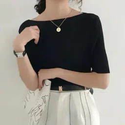 wanquila Women Ribbed Regular Fit Boat-Neck Top image 2