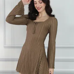 Shein Square Neck Bell Sleeve Front Bow A-Line Dress image 2