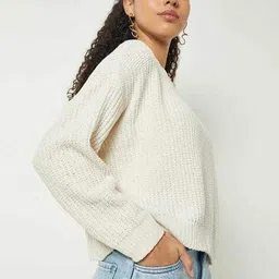 max Women Knitted Round-Neck Pullover with Full Sleeves image 2