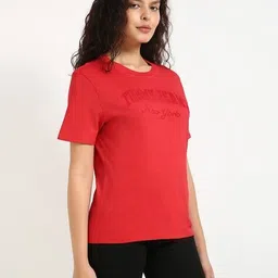 tommy hilfiger Women Brand Embroidered Relaxed Fit Round-Neck T-Shirt image 2