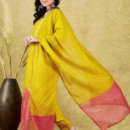 svaraa Women Embroidered Straight Kurta Set with Dupatta image 2