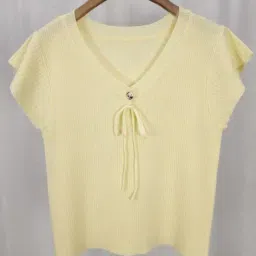 divawalk Women Ribbed Regular Fit V-Neck Korean Top image 2