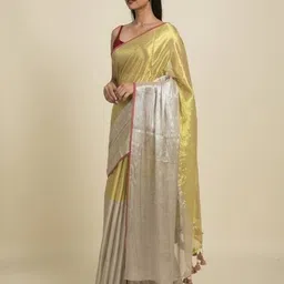 suta Colourblock Cotton Saree with Tassels image 2