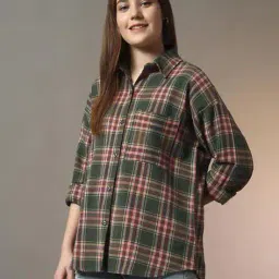 chimpaaanzee Women Oversized Fit Checked Shirt image 2