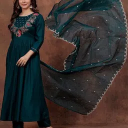 nyrika Women Embroidered A-Line Kurta SuitSet image 2