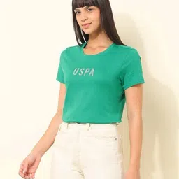 u.s. polo assn. Women Logo Print Regular Fit Crew-Neck T-Shirt image 2